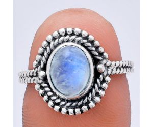 Rainbow Moonstone Ring size-7 EXR02829 R-1729, 7x9 mm