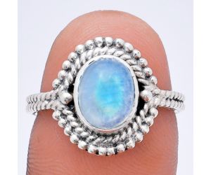 Rainbow Moonstone Ring size-7 EXR02834 R-1729, 7x9 mm