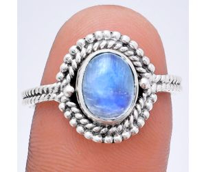 Rainbow Moonstone Ring size-8.5 EXR02836 R-1729, 7x9 mm