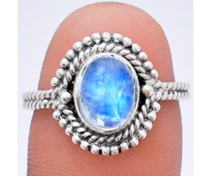 Rainbow Moonstone Ring size-8 EXR02841 R-1729, 7x9 mm