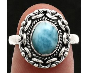 Larimar (Dominican Republic) Ring size-8 EXR02900 R-1667, 7x9 mm