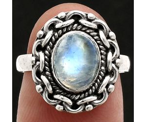 Rainbow Moonstone Ring size-7 EXR02909 R-1667, 7x9 mm