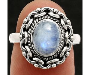 Rainbow Moonstone Ring size-8 EXR02911 R-1667, 7x9 mm