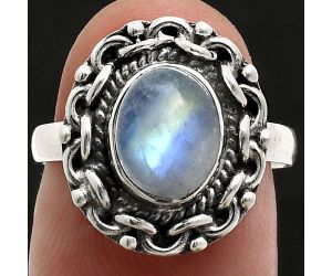 Rainbow Moonstone Ring size-7 EXR02915 R-1667, 7x9 mm