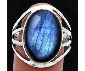 Blue Fire Labradorite Ring size-10 EXR03027 R-1219, 13x18 mm