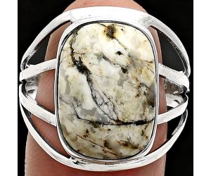 Authentic White Buffalo Turquoise Nevada Ring size-10 EXR03063 R-1219, 12x16 mm