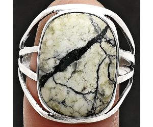 Authentic White Buffalo Turquoise Nevada Ring size-10 EXR03064 R-1219, 13x18 mm