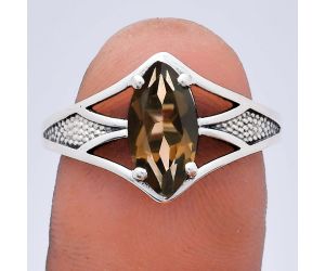 Smoky Quartz Ring size-9 EXR03167 R-1727, 6x12 mm