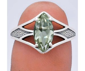 Prasiolite (Green Amethyst) Ring size-8 EXR03177 R-1727, 6x12 mm