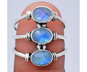 Rainbow Moonstone Ring size-7 EXR03315 R-1566, 7x5 mm