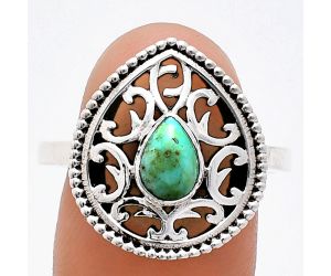 Natural Rare Turquoise Nevada Aztec Mt Ring size-10 EXR03421 R-1038, 7x5 mm