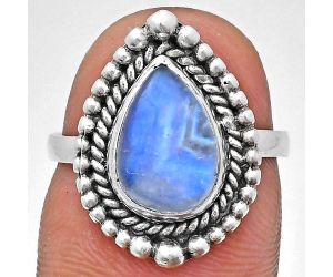 Rainbow Moonstone Ring size-7 EXR03683 R-1154, 8x12 mm