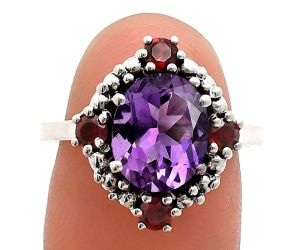 African Amethyst and Garnet Ring size-8 EXR03866 R-1017, 8x10 mm