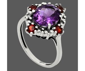 African Amethyst and Garnet Ring size-8 EXR03866 R-1017, 8x10 mm