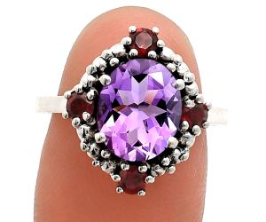 Amethyst and Garnet Ring size-7.5 EXR03901 R-1017, 8x10 mm