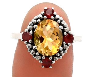 Citrine and Garnet Ring size-7 EXR03918 R-1017, 8x10 mm