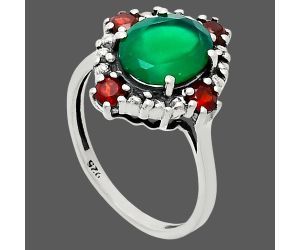 Green Onyx and Garnet Ring size-7 EXR03956 R-1017, 8x10 mm