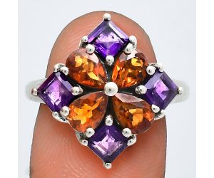 Mandarin Citrine and Amethyst Ring size-7 EXR04285 R-1021, 6x4 mm