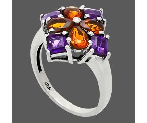 Mandarin Citrine and Amethyst Ring size-7 EXR04285 R-1021, 6x4 mm