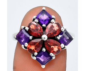 Hessonite Garnet and African Amethyst Ring size-7 EXR04300 R-1021, 6x4 mm