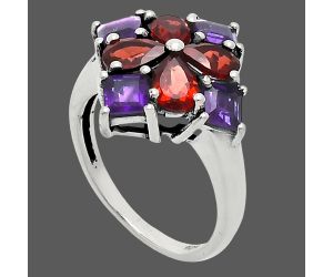 Hessonite Garnet and African Amethyst Ring size-7 EXR04300 R-1021, 6x4 mm