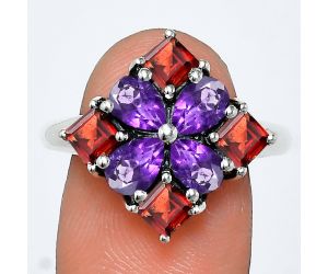 African Amethyst and Garnet Ring size-10 EXR04336 R-1021, 6x4 mm