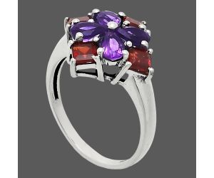 African Amethyst and Garnet Ring size-10 EXR04336 R-1021, 6x4 mm