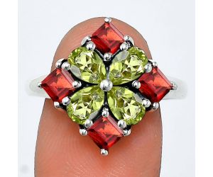 Peridot and Garnet Ring size-9.5 EXR04355 R-1021, 6x4 mm