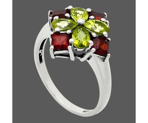 Peridot and Garnet Ring size-9.5 EXR04355 R-1021, 6x4 mm