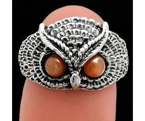 Owl - Peach Moonstone Ring size-7 EXR04405 R-1022, 4x4 mm