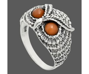 Owl - Peach Moonstone Ring size-7 EXR04405 R-1022, 4x4 mm