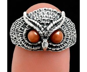 Owl - Peach Moonstone Ring size-7 EXR04415 R-1022, 4x4 mm