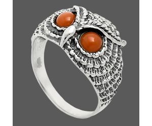 Owl - Peach Moonstone Ring size-7 EXR04415 R-1022, 4x4 mm