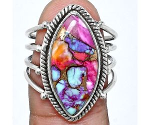 Kingman Pink Dahlia Turquoise Ring size-8 EXR04492 R-1010, 10x22 mm