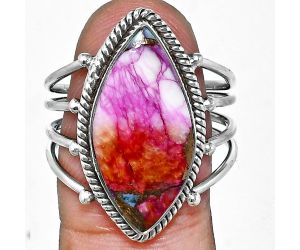 Kingman Orange Dahlia Turquoise Ring size-9.5 EXR04493 R-1010, 11x22 mm