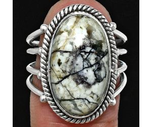 Authentic White Buffalo Turquoise Nevada Ring size-7 EXR04503 R-1010, 11x19 mm