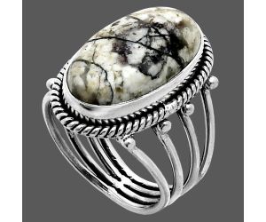 Authentic White Buffalo Turquoise Nevada Ring size-7 EXR04503 R-1010, 11x19 mm