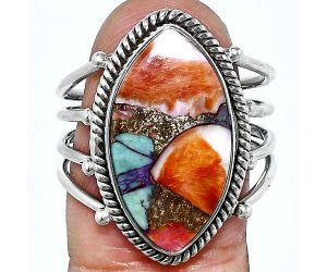 Kingman Orange Dahlia Turquoise Ring size-8.5 EXR04509 R-1010, 11x21 mm