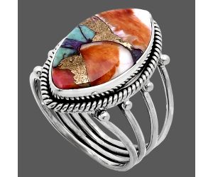 Kingman Orange Dahlia Turquoise Ring size-8.5 EXR04509 R-1010, 11x21 mm