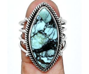 Lucky Charm Tibetan Turquoise Ring size-8 EXR04521 R-1010, 12x24 mm