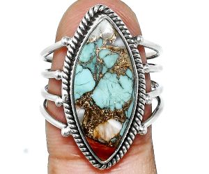 Spiny Oyster Turquoise Ring size-7.5 EXR04523 R-1010, 10x22 mm