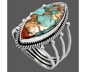 Spiny Oyster Turquoise Ring size-7.5 EXR04523 R-1010, 10x22 mm