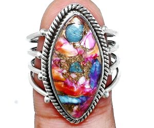 Kingman Orange Dahlia Turquoise Ring size-8 EXR04524 R-1010, 11x22 mm