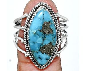 Kingman Turquoise With Pyrite Ring size-9.5 EXR04529 R-1010, 11x22 mm