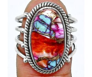 Kingman Orange Dahlia Turquoise Ring size-7 EXR04530 R-1010, 10x18 mm