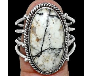 Authentic White Buffalo Turquoise Nevada Ring size-10 EXR04534 R-1010, 12x22 mm