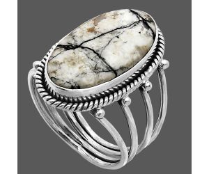 Authentic White Buffalo Turquoise Nevada Ring size-10 EXR04534 R-1010, 12x22 mm