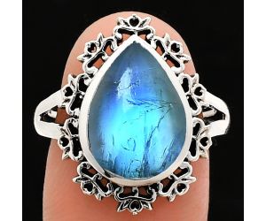 Rainbow Moonstone Ring size-8 EXR04581 R-1114, 11x15 mm