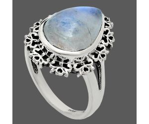 Rainbow Moonstone Ring size-8 EXR04581 R-1114, 11x15 mm