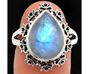 Rainbow Moonstone Ring size-7 EXR04582 R-1114, 11x15 mm